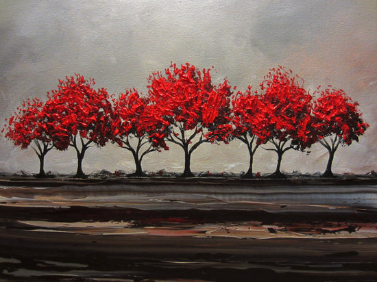 CUSTOM Original Art Abstract Painting Red Trees Large Textured Modern Tree Landscape Horizon - Christine Krainock Art - Contemporary Art by Christine - 4