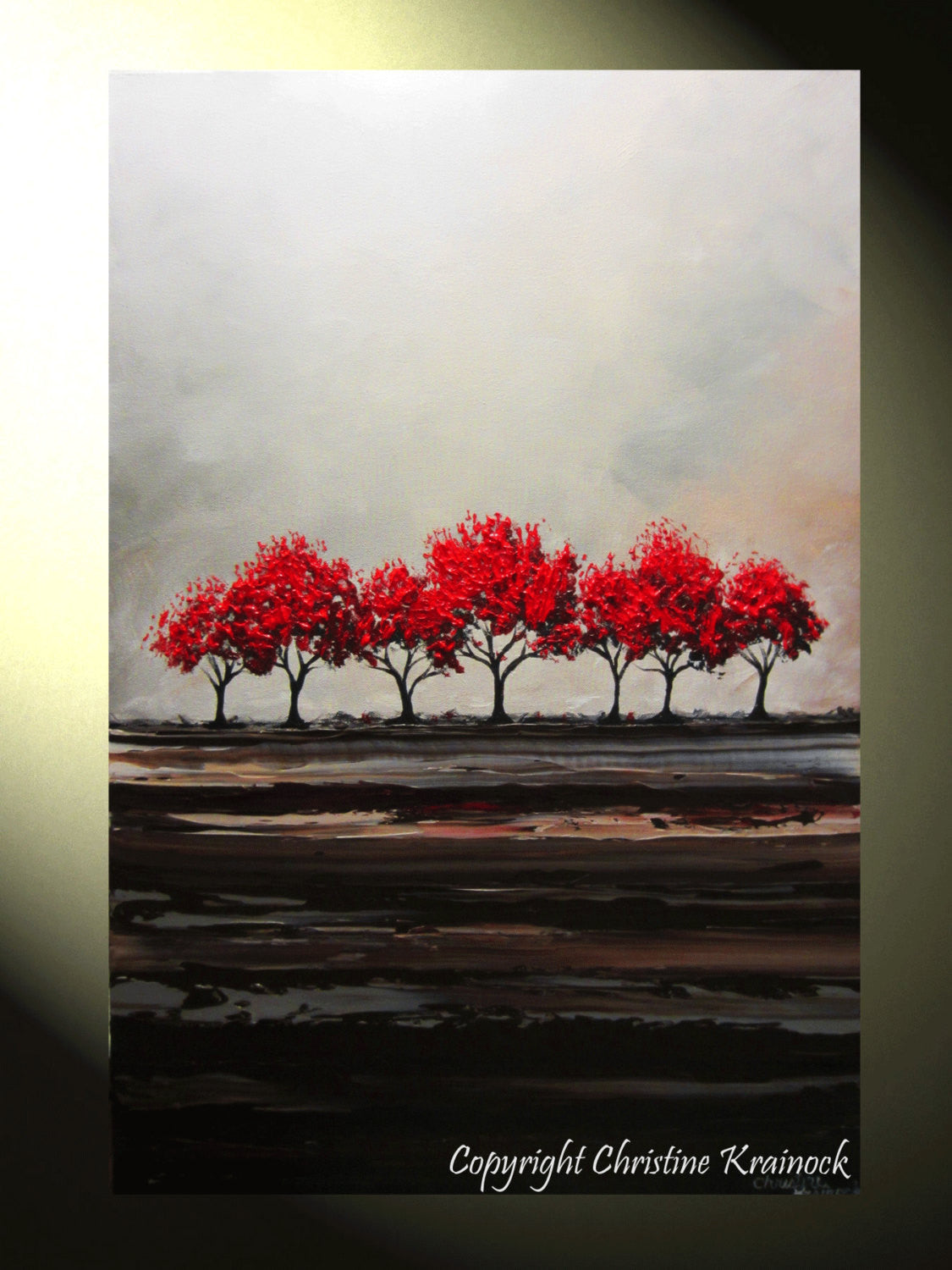 CUSTOM Original Art Abstract Painting Red Trees Large Textured Modern Tree Landscape Horizon - Christine Krainock Art - Contemporary Art by Christine - 2