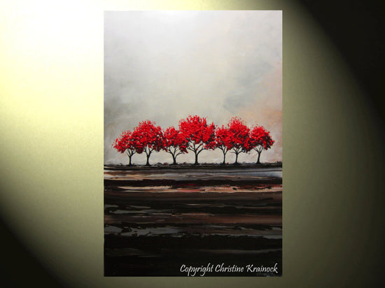 CUSTOM Original Art Abstract Painting Red Trees Large Textured Modern Tree Landscape Horizon - Christine Krainock Art - Contemporary Art by Christine - 3
