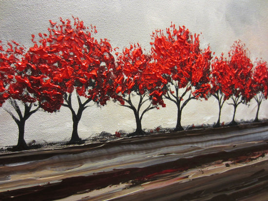 Load image into Gallery viewer, CUSTOM Original Art Abstract Painting Red Trees Large Textured Modern Tree Landscape Horizon - Christine Krainock Art - Contemporary Art by Christine - 5
