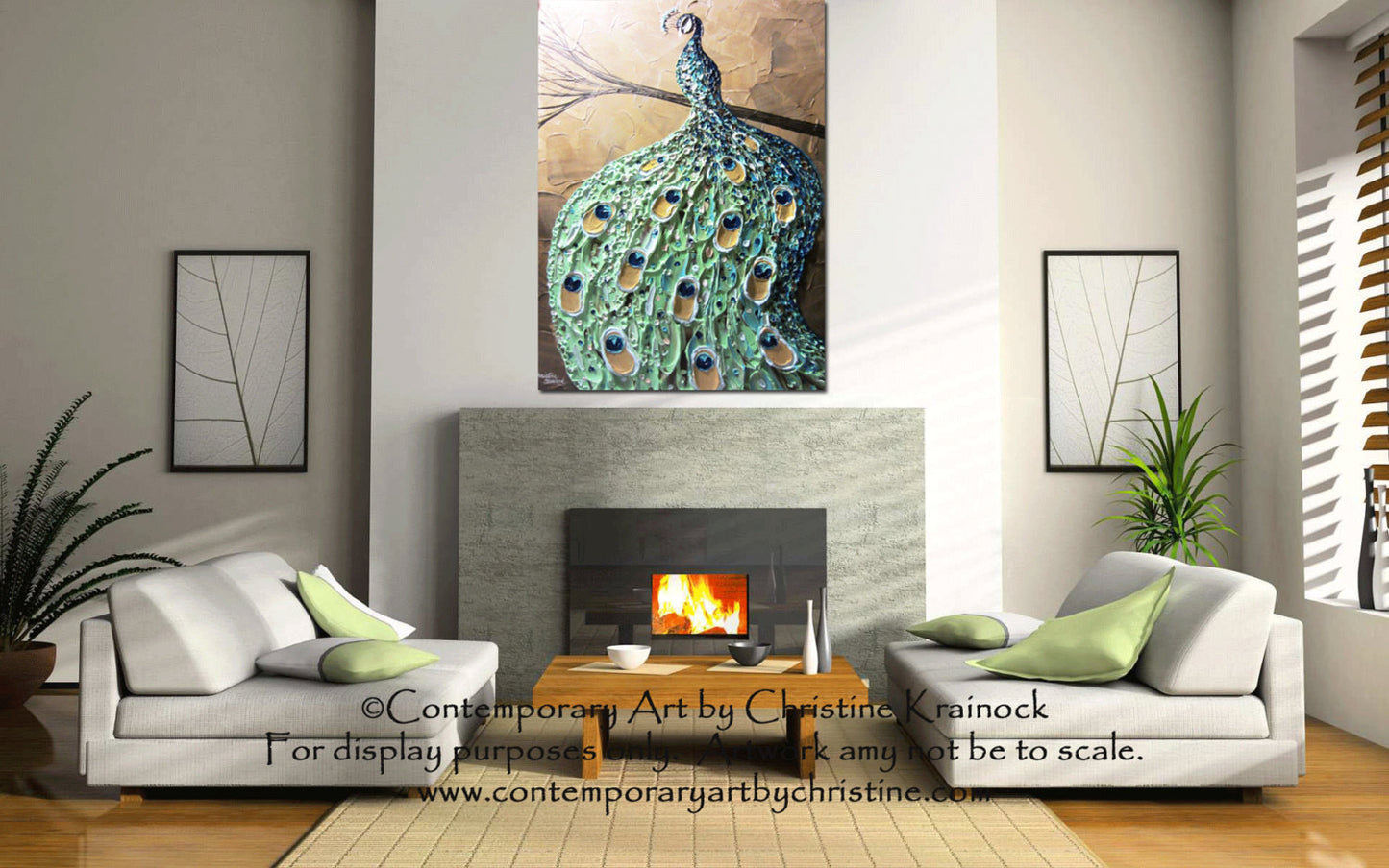 CUSTOM Abstract Painting Peacock Textured Contemporary Art Blue Green Gold MADE to ORDER - Christine Krainock Art - Contemporary Art by Christine - 2
