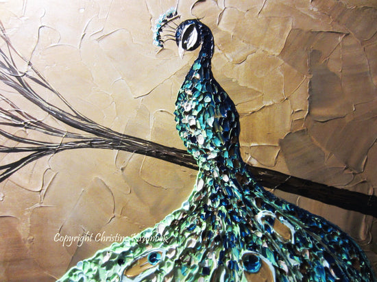 CUSTOM Abstract Painting Peacock Textured Contemporary Art Blue Green Gold MADE to ORDER - Christine Krainock Art - Contemporary Art by Christine - 3