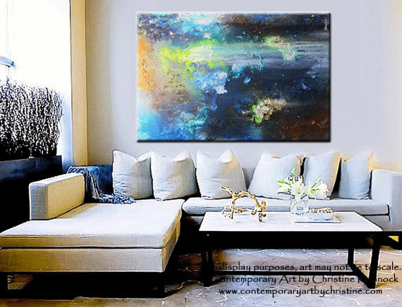 SOLD Original Art Abstract Painting Modern Blue Textured Urban Contemporary Navy Blue Teal Brown Rust Green City Home Wall Decor 24x36 -Christine - Christine Krainock Art - Contemporary Art by Christine - 3