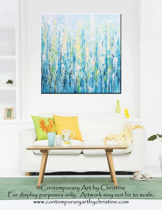 Load image into Gallery viewer, ORIGINAL Art Abstract Painting Blue Aqua Textured LARGE Contemporary Wall Art Green Yellow 36x36&amp;quot; - Christine Krainock Art - Contemporary Art by Christine - 2

