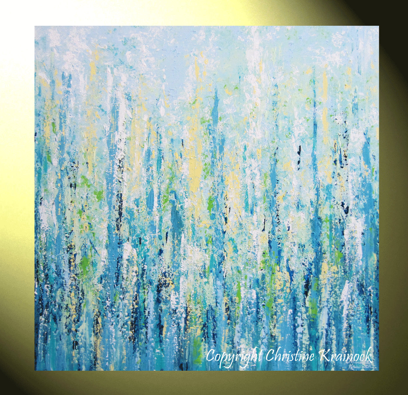 Load image into Gallery viewer, ORIGINAL Art Abstract Painting Blue Aqua Textured LARGE Contemporary Wall Art Green Yellow 36x36&amp;quot; - Christine Krainock Art - Contemporary Art by Christine - 3
