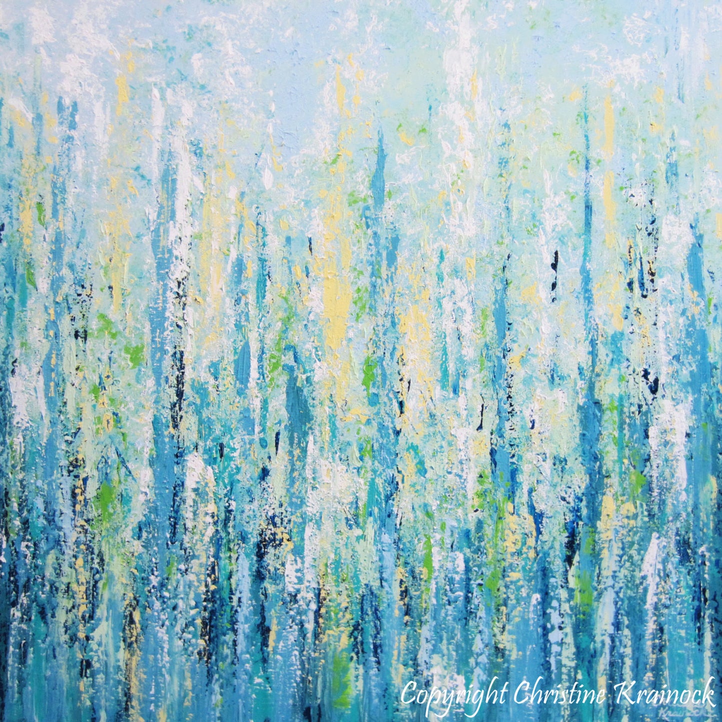 Load image into Gallery viewer, ORIGINAL Art Abstract Painting Blue Aqua Textured LARGE Contemporary Wall Art Green Yellow 36x36&amp;quot; - Christine Krainock Art - Contemporary Art by Christine - 5
