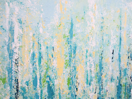 Load image into Gallery viewer, ORIGINAL Art Abstract Painting Blue Aqua Textured LARGE Contemporary Wall Art Green Yellow 36x36&amp;quot; - Christine Krainock Art - Contemporary Art by Christine - 6
