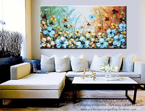 GICLEE PRINT Art Abstract Painting Blue Flowers Poppies Modern Canvas Prints Select Sizes to 60" - Christine Krainock Art - Contemporary Art by Christine - 6