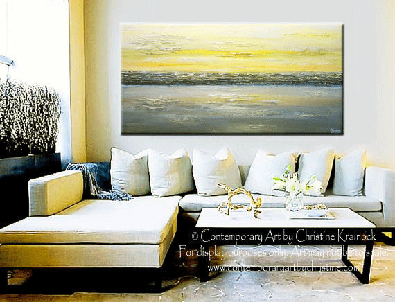 Load image into Gallery viewer, CUSTOM Art Abstract Painting Yellow Grey Modern Textured Gold White Horizon Coastal Wall Decor - Christine Krainock Art - Contemporary Art by Christine - 2

