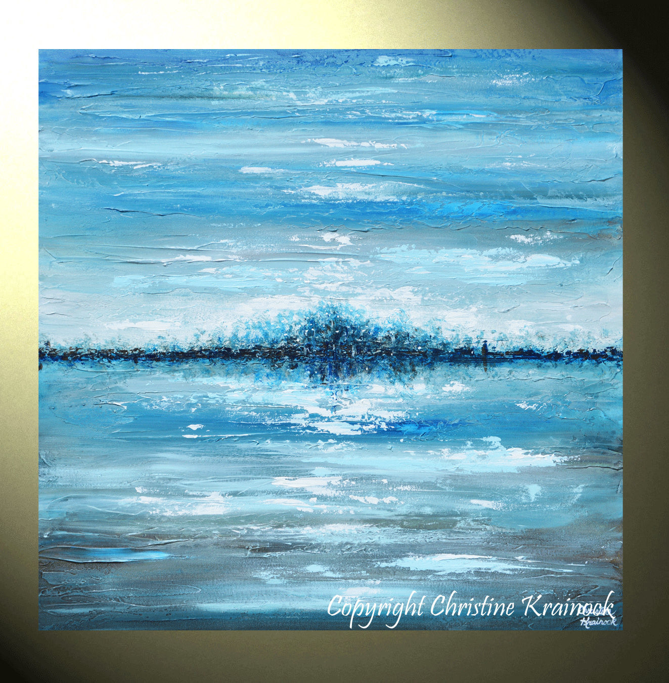 SOLD ORIGINAL Art Abstract Painting Blue Textured Ocean XL Modern Seascape Palette Knife Aqua Brown Grey White Beach Wall Decor  -Christine - Christine Krainock Art - Contemporary Art by Christine - 2