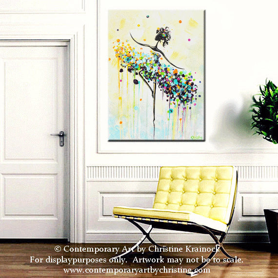 Load image into Gallery viewer, GICLEE PRINT Art Abstract Painting Dancer Blue Aqua CANVAS Prints White Yellow Teal- Sizes to 60&amp;quot; - Christine Krainock Art - Contemporary Art by Christine - 2
