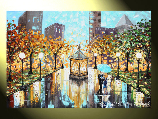 GICLEE PRINT Art Abstract Painting Couple Blue Umbrella City Park Canv –  Contemporary Art by Christine