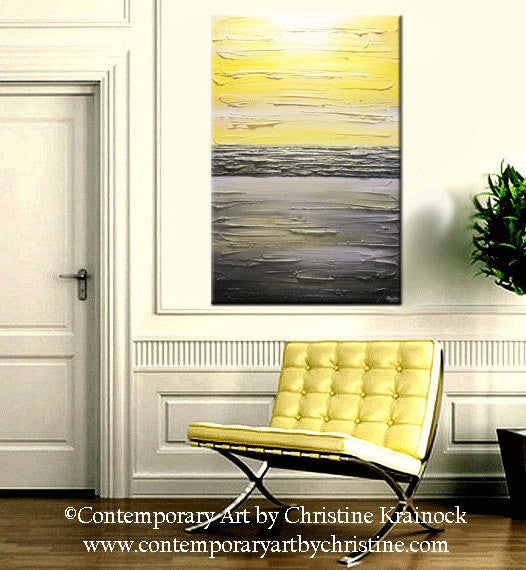 ORIGINAL Art  Abstract Painting Yellow Grey Modern Textured Coastal Wall Decor Contemporary - Christine Krainock Art - Contemporary Art by Christine - 2