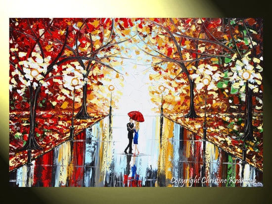 GICLEE PRINT Art Abstract Painting Couple Red Umbrella Dancing Rain City Park Large Canvas Prints - Christine Krainock Art - Contemporary Art by Christine - 4
