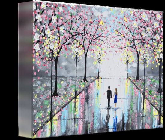 Load image into Gallery viewer, GICLEE PRINT Art Abstract Painting Couple Pink Cherry Trees Blossoms Romantic Canvas Prints Grey - Christine Krainock Art - Contemporary Art by Christine - 5

