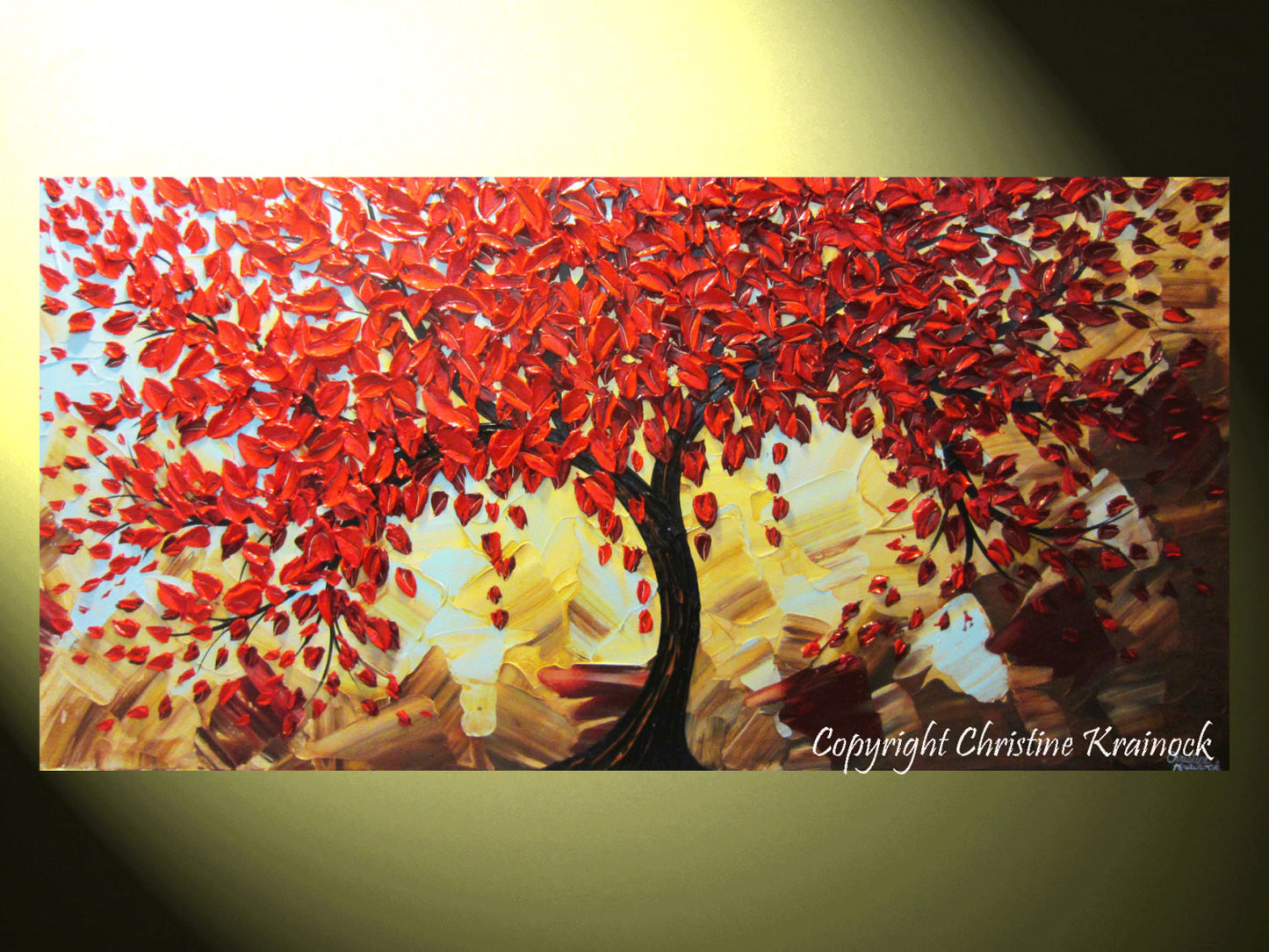 Original Art Abstract Painting Red Tree of Life Modern Textured