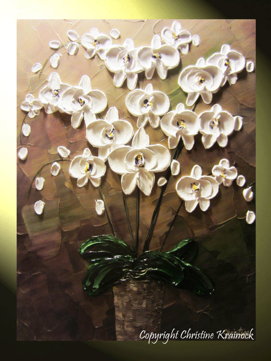 Load image into Gallery viewer, SOLD ORIGINAL Art Abstract Painting Orchids White Flowers Textured Modern Brown Taupe Green Wall Art Wall Decor  Christine Krainock - Christine Krainock Art - Contemporary Art by Christine - 1
