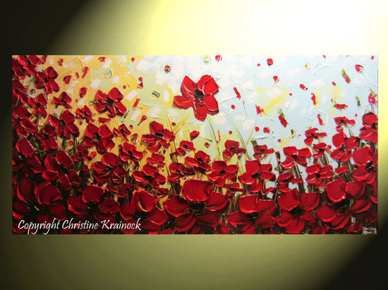 ORIGINAL Art Abstract Painting Red Poppy Flowers Large Textured Landscape Summer Poppies Art - Christine Krainock Art - Contemporary Art by Christine - 3