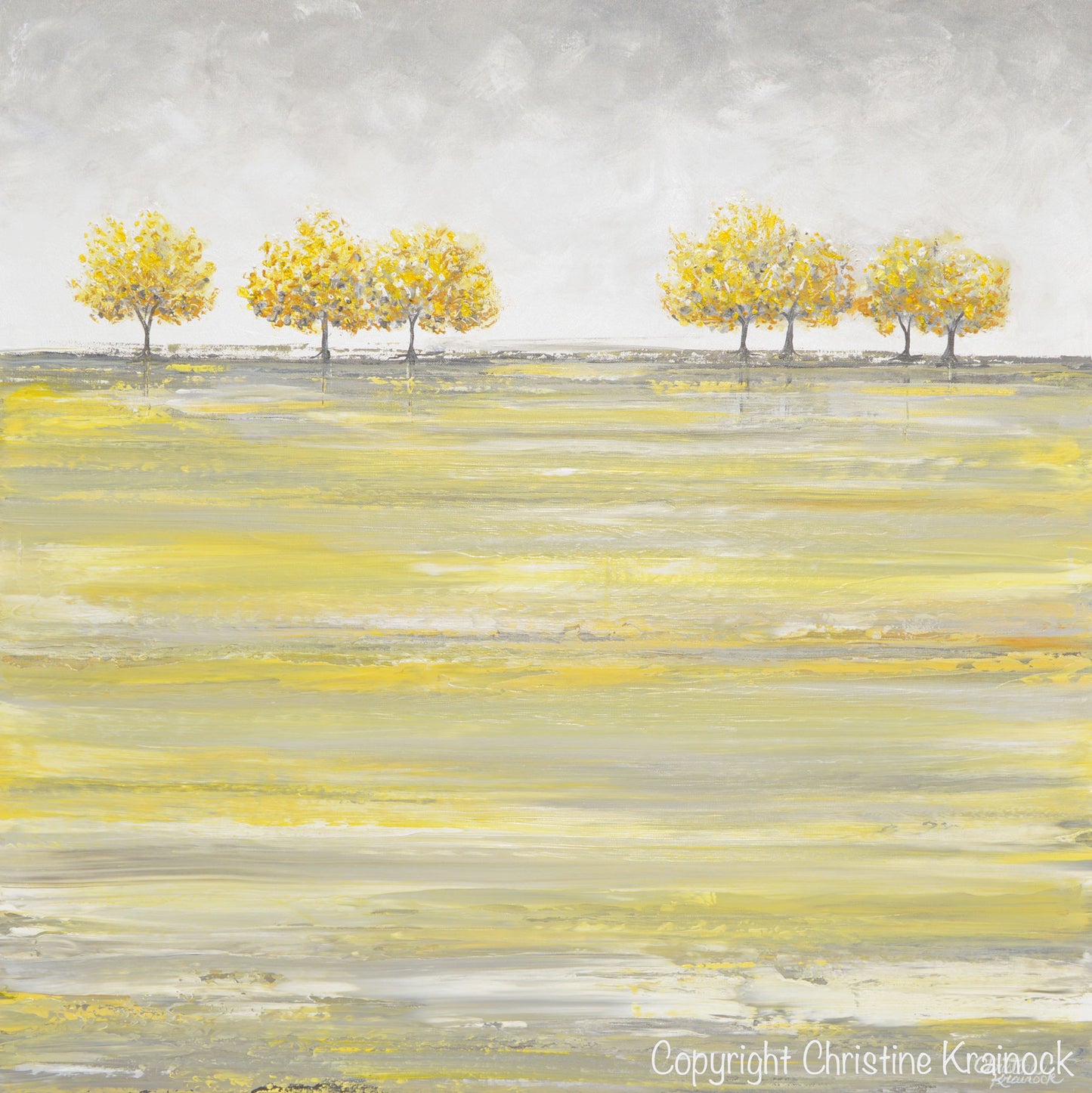 Load image into Gallery viewer, ORIGINAL Art Abstract Yellow Grey Painting Gold Tree Landscape Textured Palette Knife Wall Decor - Christine Krainock Art - Contemporary Art by Christine - 6
