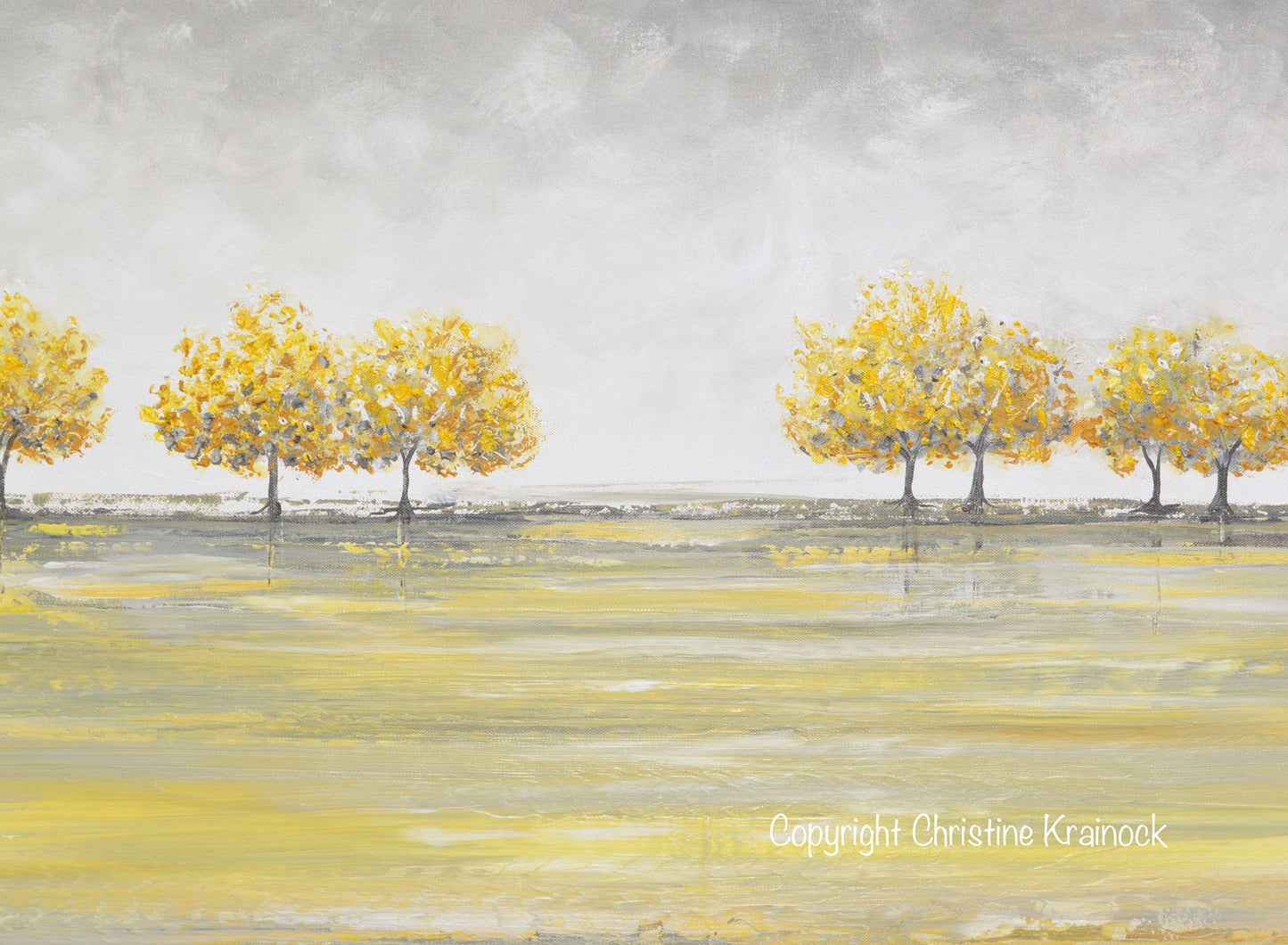 Load image into Gallery viewer, ORIGINAL Art Abstract Yellow Grey Painting Gold Tree Landscape Textured Palette Knife Wall Decor - Christine Krainock Art - Contemporary Art by Christine - 5
