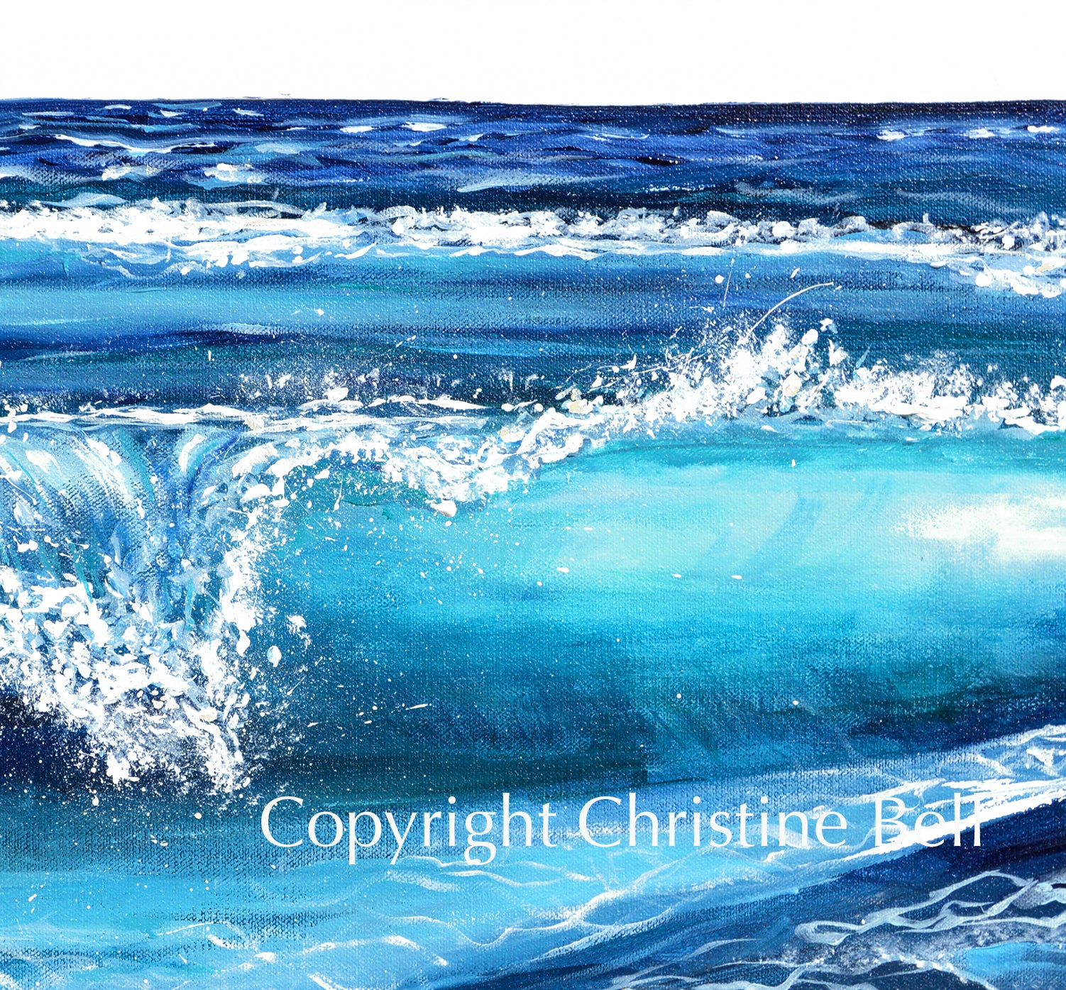 ORIGINAL Seascape Ocean Painting Coastal Waves Blue White Beach Decor ...