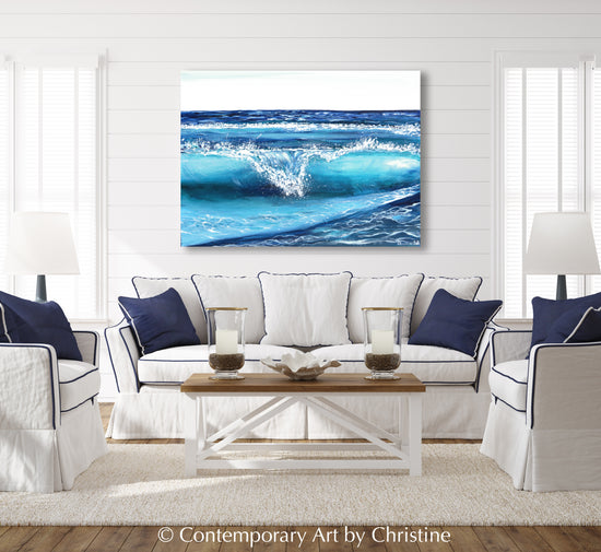 "Deep Blue" ORIGINAL Art Coastal Seascape Painting Ocean Waves Beach Blue White  24x18"