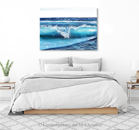 Load image into Gallery viewer, &amp;quot;Deep Blue&amp;quot; ORIGINAL Art Coastal Seascape Painting Ocean Waves Beach Blue White  24x18&amp;quot;
