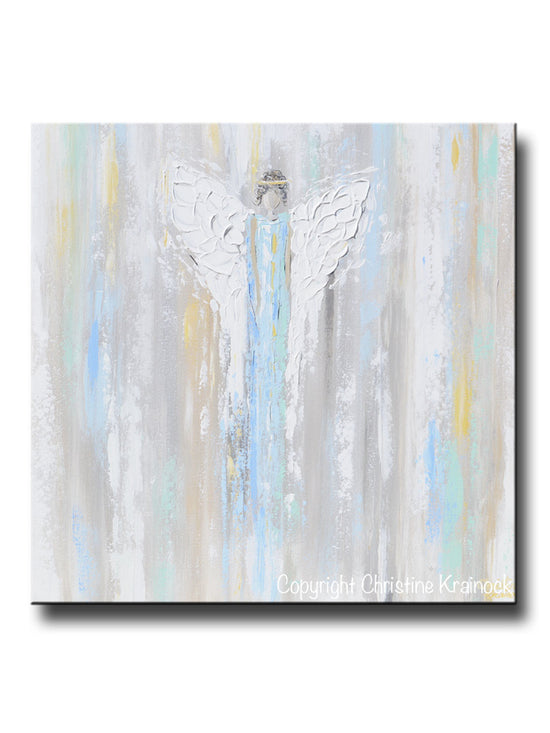 Load image into Gallery viewer, ORIGINAL Abstract Angel Painting Guardian Angel Fine Art Blue Green White Textured Modern Home Wall Art - Christine Krainock Art - Contemporary Art by Christine - 1
