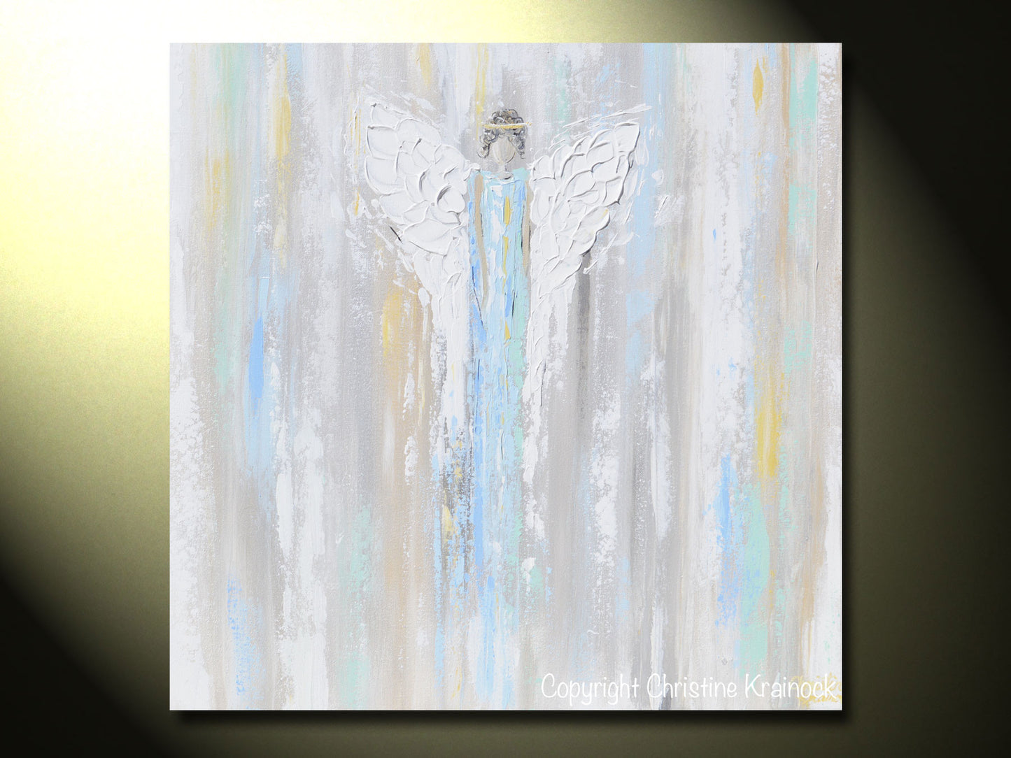 Load image into Gallery viewer, ORIGINAL Abstract Angel Painting Guardian Angel Fine Art Blue Green White Textured Modern Home Wall Art - Christine Krainock Art - Contemporary Art by Christine - 5
