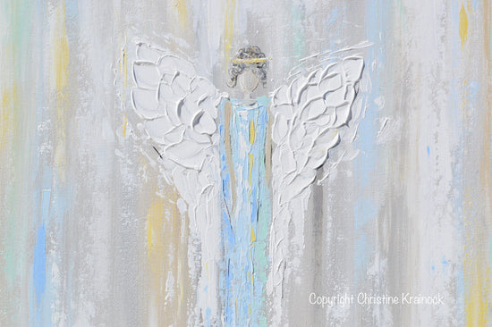 Load image into Gallery viewer, ORIGINAL Abstract Angel Painting Guardian Angel Fine Art Blue Green White Textured Modern Home Wall Art - Christine Krainock Art - Contemporary Art by Christine - 4
