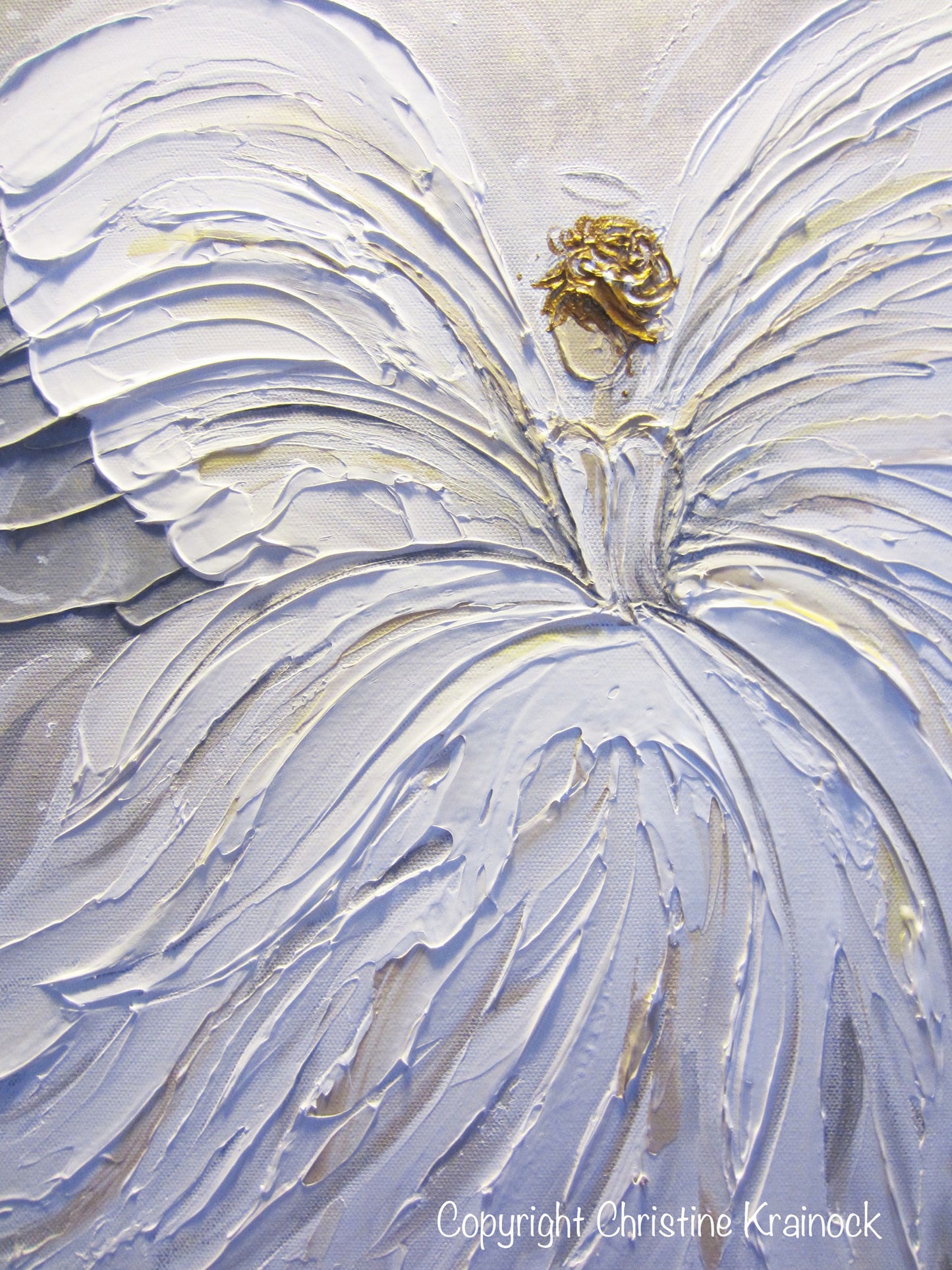 ORIGINAL Abstract Angel Painting White Grey Gold Guardian Angel Artwork Textured Spiritual Wall Art - Christine Krainock Art - Contemporary Art by Christine - 3