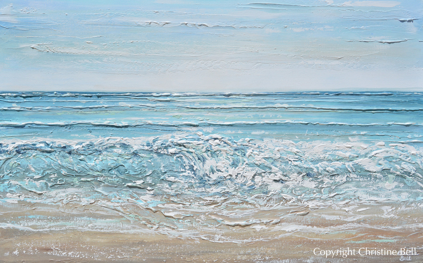 Load image into Gallery viewer, &amp;quot;Coastal Memories&amp;quot; ORIGINAL Art Coastal Abstract Painting Textured Ocean Waves Blue Beach 48x30&amp;quot;
