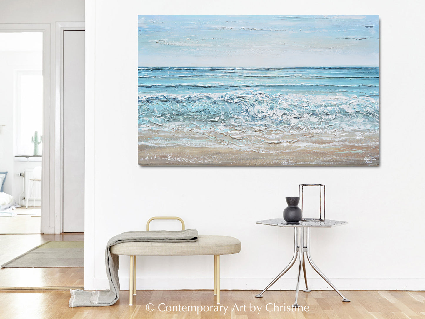 "Coastal Memories" ORIGINAL Art Coastal Abstract Painting Textured Ocean Waves Blue Beach 48x30"