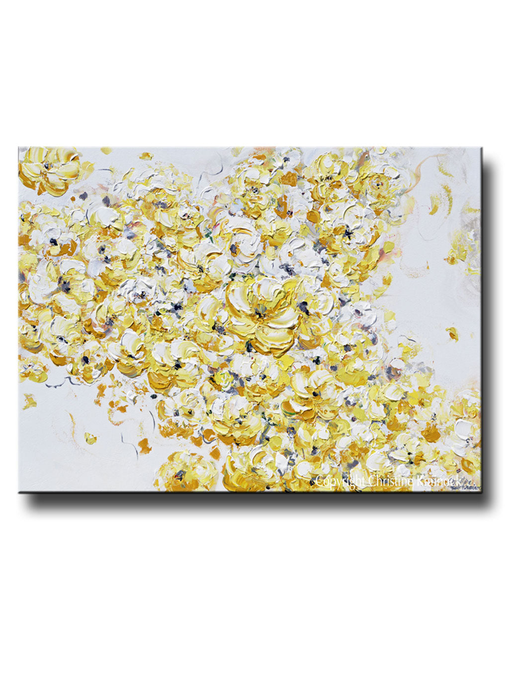 ORIGINAL Art Yellow Grey Abstract Painting Floral Flowers Gold Grey White Wall Decor 30x40"