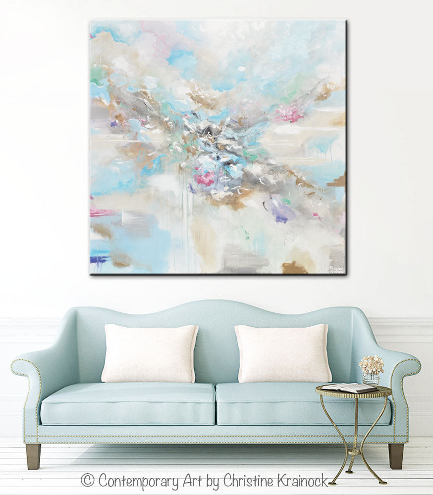 Load image into Gallery viewer, &amp;quot;Joyful Expressions&amp;quot; - Giclee Print Abstract Painting Canvas Wall Art Pale Blue White Beige
