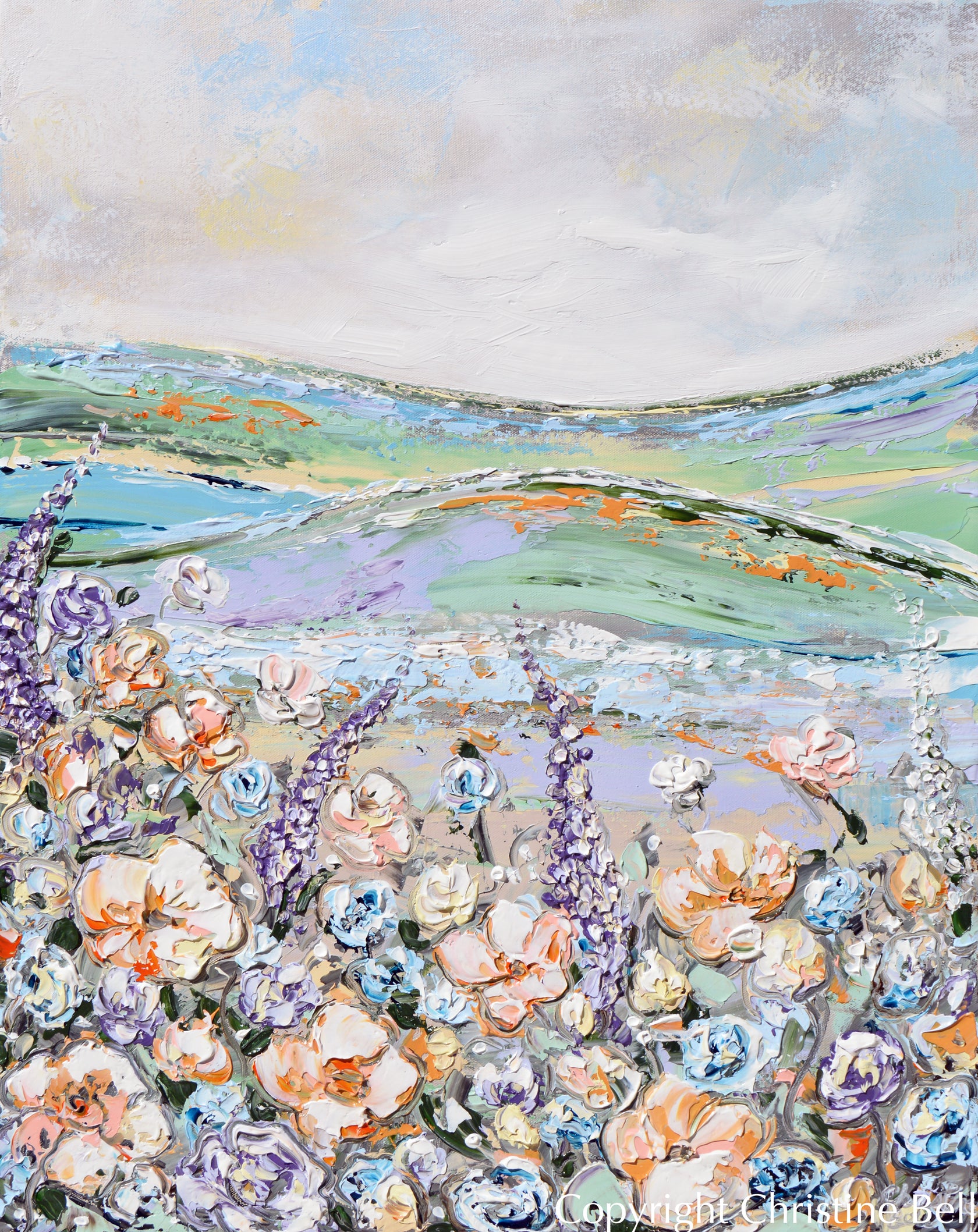 ORIGINAL Art Abstract Landscape Floral Painting Lavender Wildflowers ...