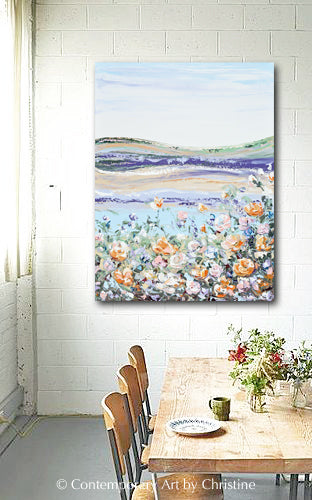 "Spring Meadow" ORIGINAL Art Abstract Floral Landscape Painting Textured Poppy Flowers 30x40"