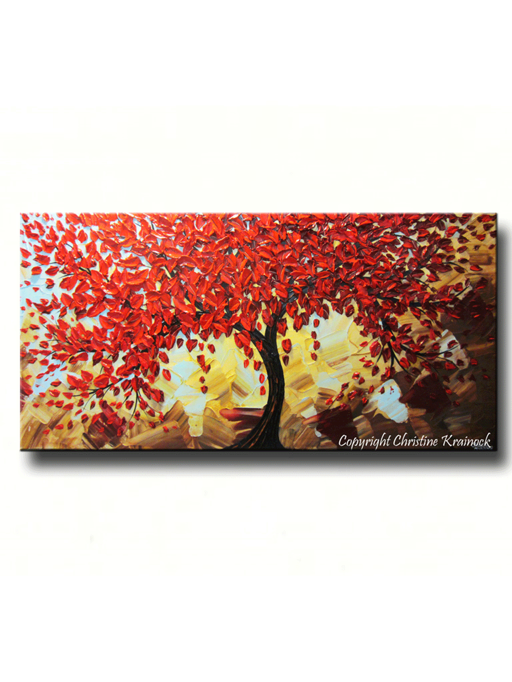Original Art Abstract Painting Red Tree of Life Modern Textured
