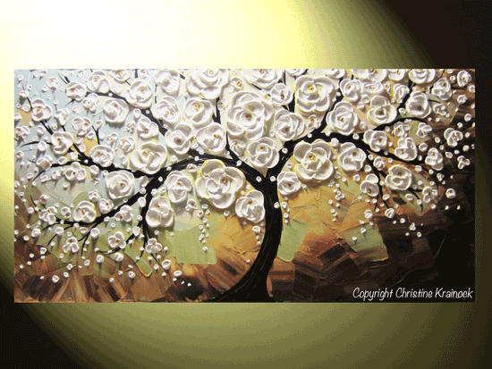 Load image into Gallery viewer, ORIGINAL Art Abstract Painting White Cherry Tree Flower Blossoms Large Fine Art Textured Palette Knife - Christine Krainock Art - Contemporary Art by Christine - 5
