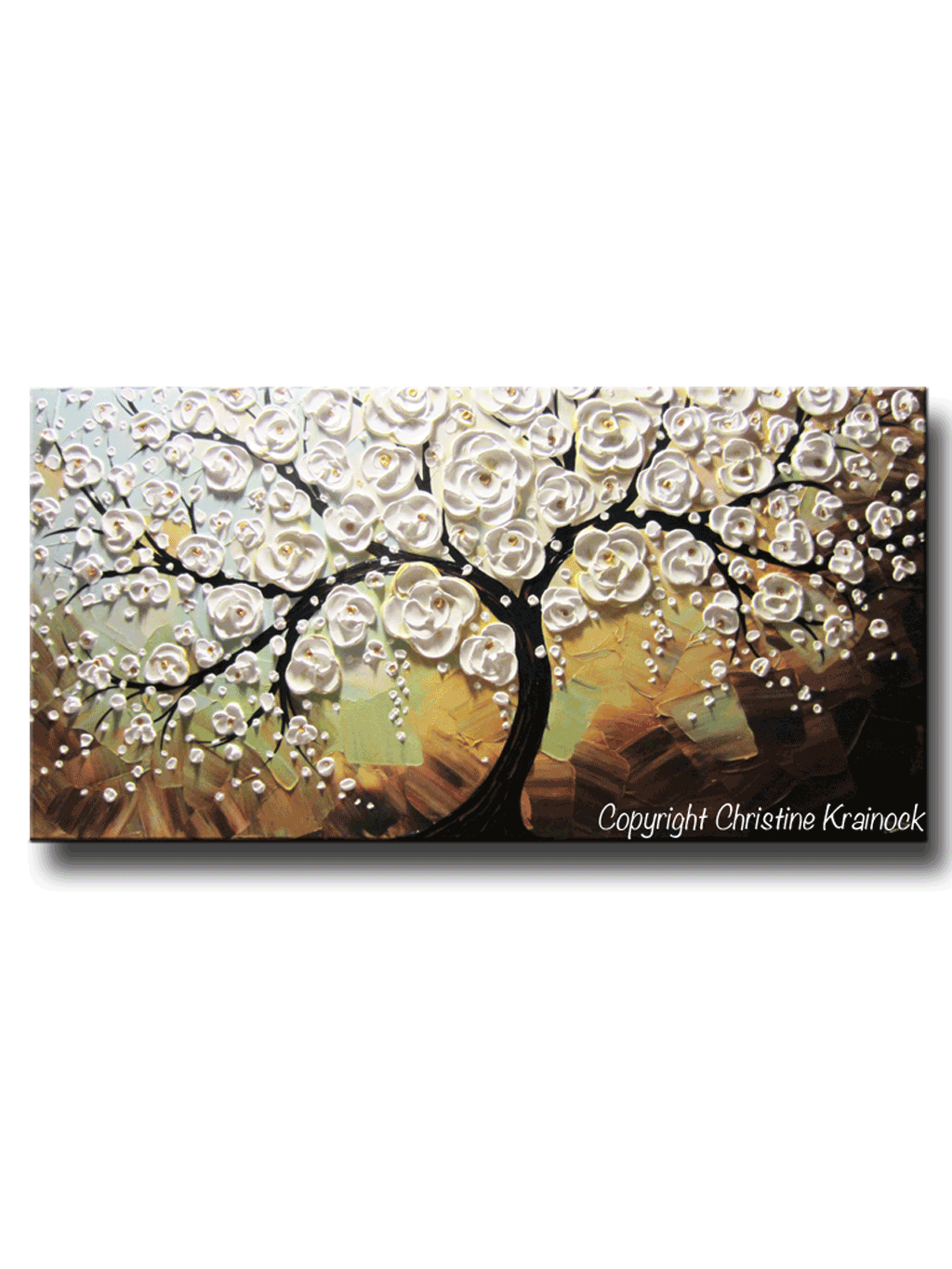ORIGINAL Art Abstract Painting White Cherry Tree Flower Blossoms Large Fine Art Textured Palette Knife - Christine Krainock Art - Contemporary Art by Christine - 1
