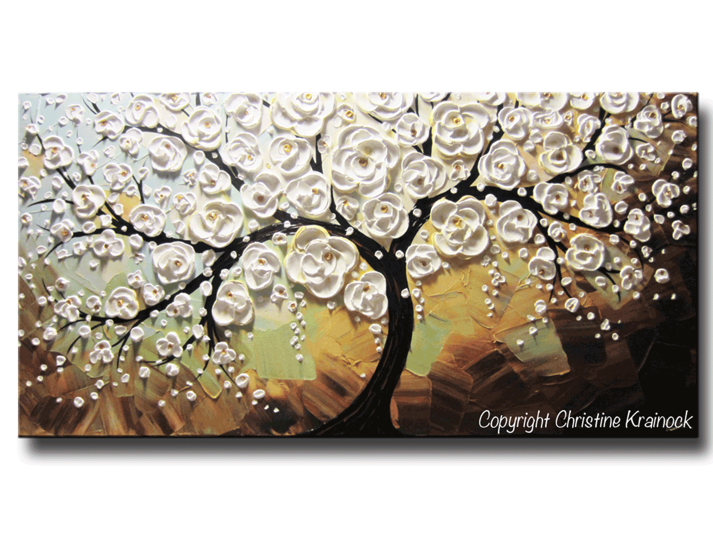 ORIGINAL Art Abstract Painting White Cherry Tree Flower Blossoms Large Fine Art Textured Palette Knife - Christine Krainock Art - Contemporary Art by Christine - 3