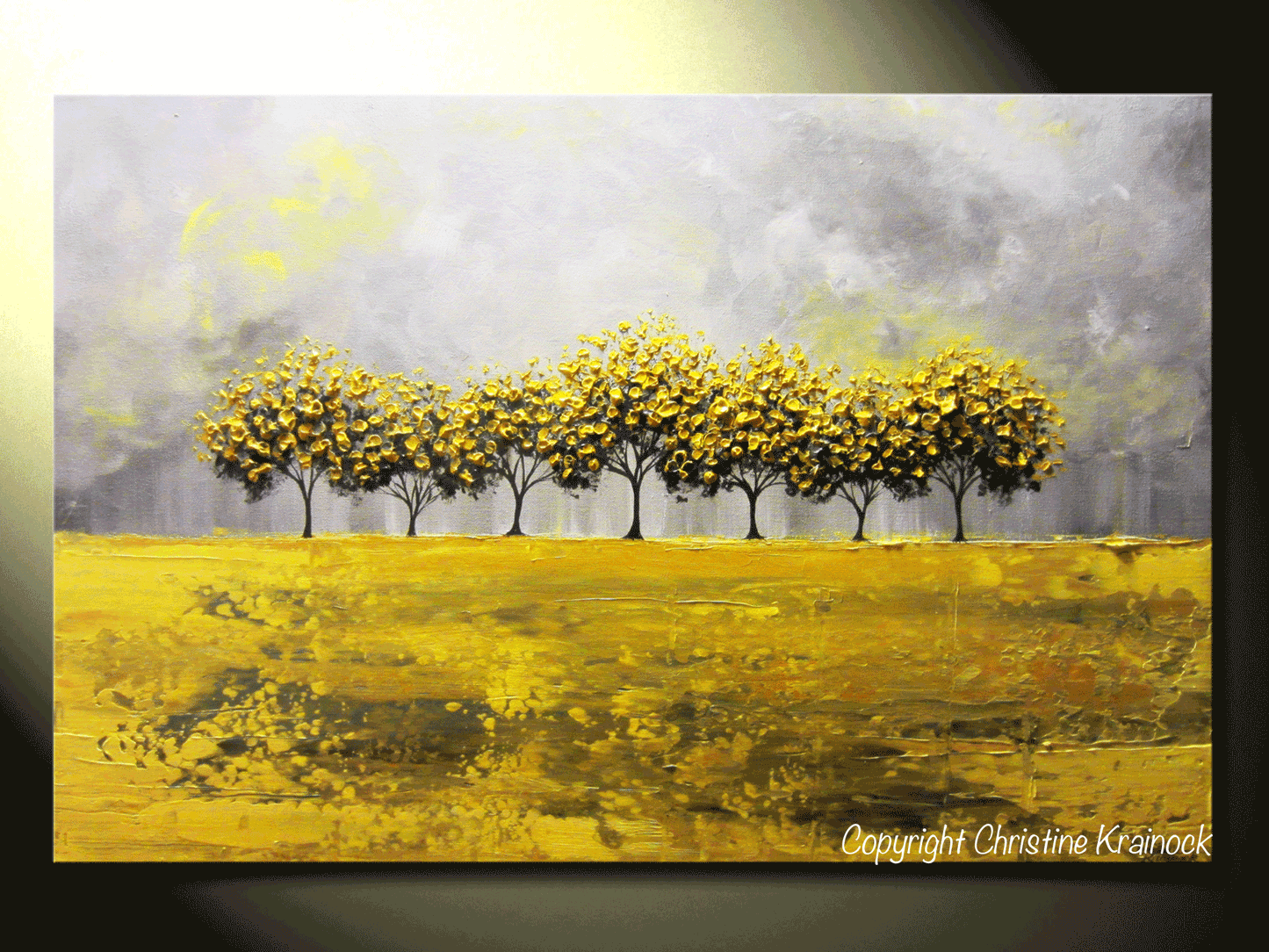 ORIGINAL Art Abstract Yellow Grey Painting Tree Landscape Large Canvas Textured Coastal Rain - Christine Krainock Art - Contemporary Art by Christine - 6
