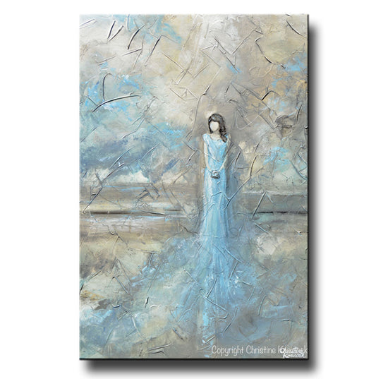 Load image into Gallery viewer, ORIGINAL Abstract Figurative Painting Woman Blue Dress Textured Blue White Grey Home Decor 24x36&amp;quot;
