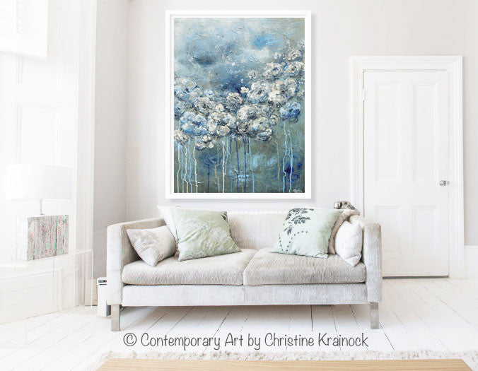 GICLEE PRINT Art Abstract Blue Grey White Floral Painting Flowers Modern Coastal Canvas Print - Christine Krainock Art - Contemporary Art by Christine - 4