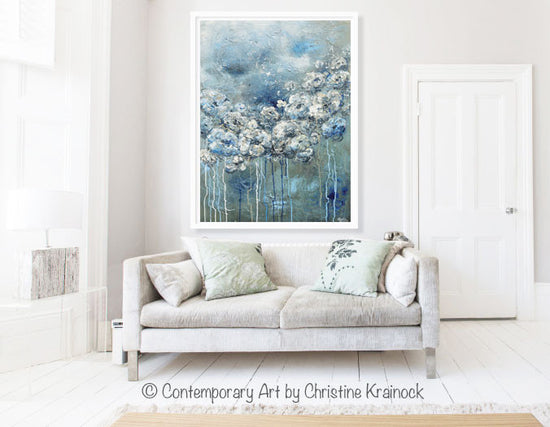 ORIGINAL Art Abstract Blue Grey White Floral Painting Flowers LARGE Modern Coastal - Christine Krainock Art - Contemporary Art by Christine - 4