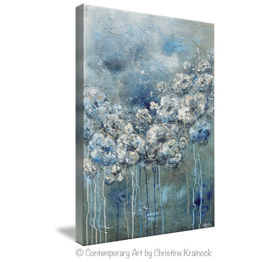 GICLEE PRINT Art Abstract Blue Grey White Floral Painting Flowers Modern Coastal Canvas Print - Christine Krainock Art - Contemporary Art by Christine - 5