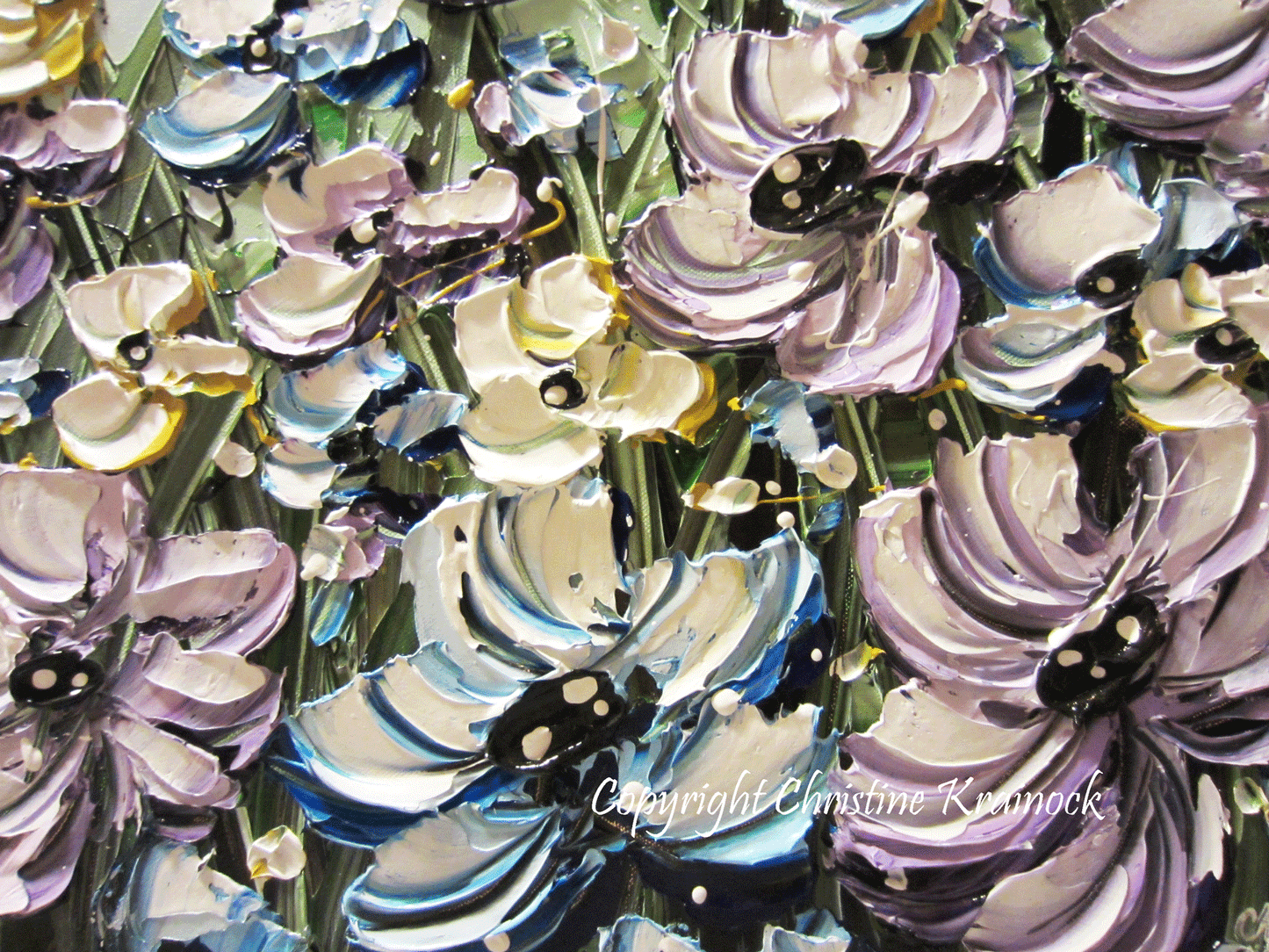 ORIGINAL Art Abstract Painting Purple Blue Flowers Poppies Textured  Mint Green Lavender Light Blue Poppy - Christine Krainock Art - Contemporary Art by Christine - 5