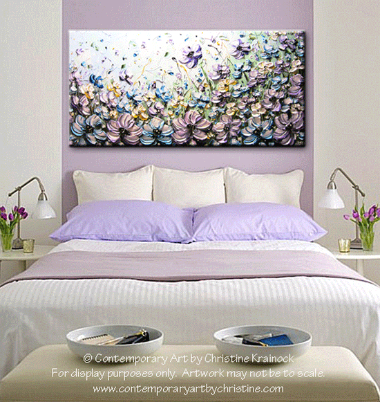 ORIGINAL Art Abstract Painting Purple Blue Flowers Poppies Textured  Mint Green Lavender Light Blue Poppy - Christine Krainock Art - Contemporary Art by Christine - 2