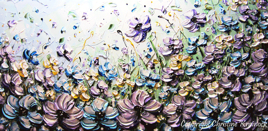 ORIGINAL Art Abstract Painting Purple Blue Flowers Poppies Textured  Mint Green Lavender Light Blue Poppy - Christine Krainock Art - Contemporary Art by Christine - 3