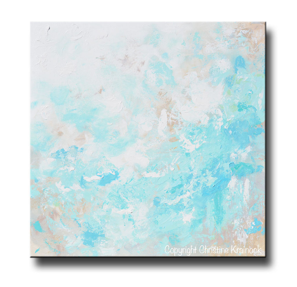 ORIGINAL Art Blue Abstract Painting Modern Coastal Aqua – Contemporary ...